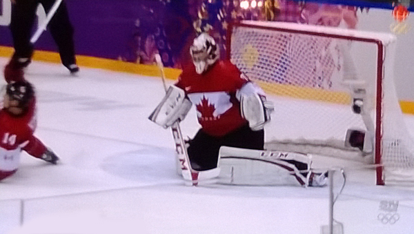Canadian Goal keeper saves a shot from Team Sweden